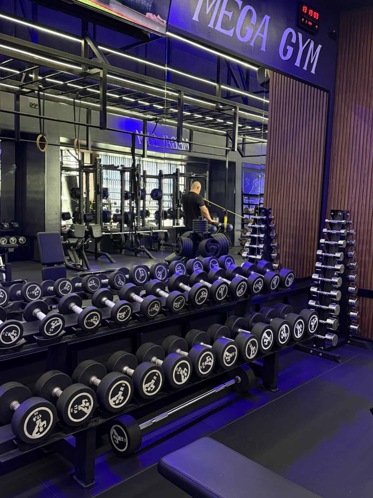 Dumbbell zone with heavy weights at Mega Gym Batumi